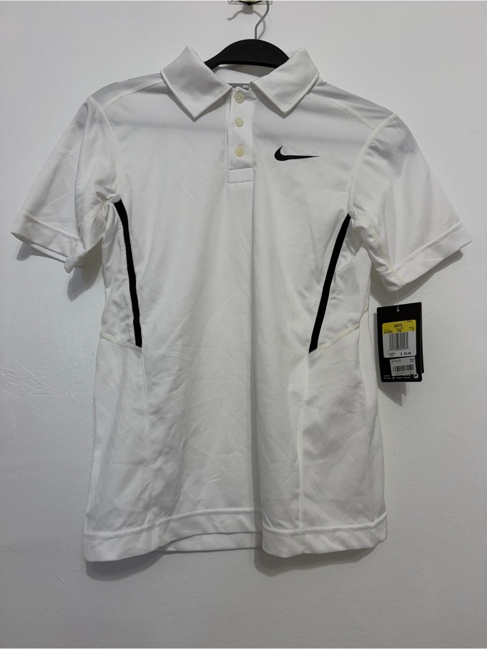 NWT Nike Boys Tennis White Polo with Black Swoosh and Trim
